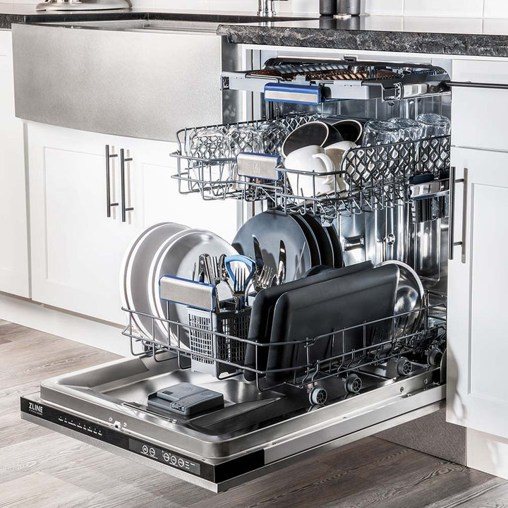 ZLINE 48 in. Kitchen Package with Satin Stainless Dual Fuel Range, Ducted Vent Range Hood and Tall Tub Dishwasher (3KP-RASRH48-DWV)