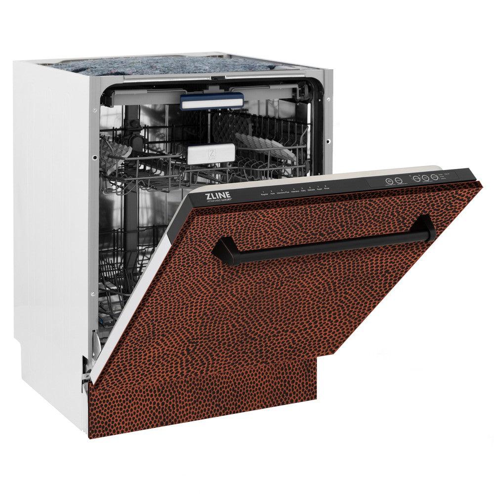 ZLINE 24 in. Tallac Series 3rd Rack Dishwasher with Hand-Hammered Copper Panel and Traditional Handle, 51dBa (DWV-HH-24)