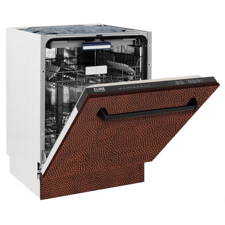 ZLINE 24 in. Tallac Series 3rd Rack Dishwasher with Hand-Hammered Copper Panel and Traditional Handle, 51dBa (DWV-HH-24)