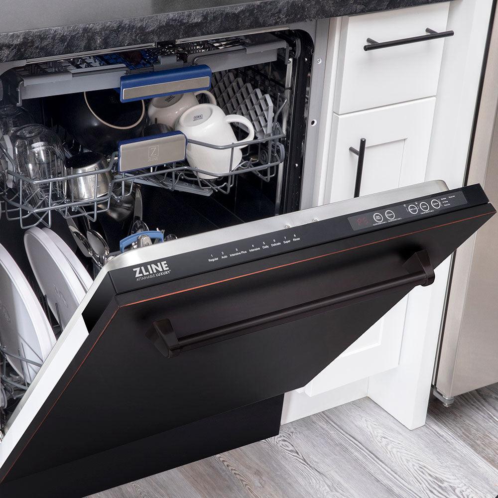 ZLINE 24 in. Tallac Series 3rd Rack Dishwasher with Oil-Rubbed Bronze Panel and Traditional Handle, 51dBa (DWV-ORB-24)