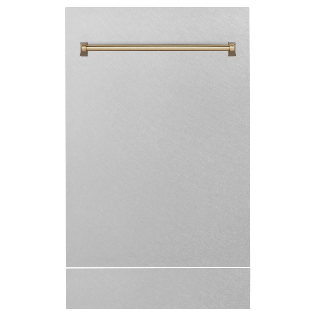 ZLINE Autograph Edition Tallac Dishwasher Panels in Satin Stainless Steel with Gold Handles
