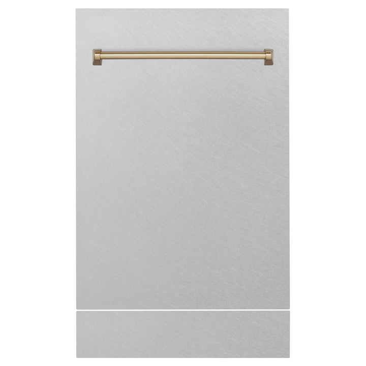 ZLINE Autograph Edition 18 in. Tallac Dishwasher Panel in Satin Stainless Steel Finish with Champagne Bronze Handle (DPVZ-SN-18-CB)