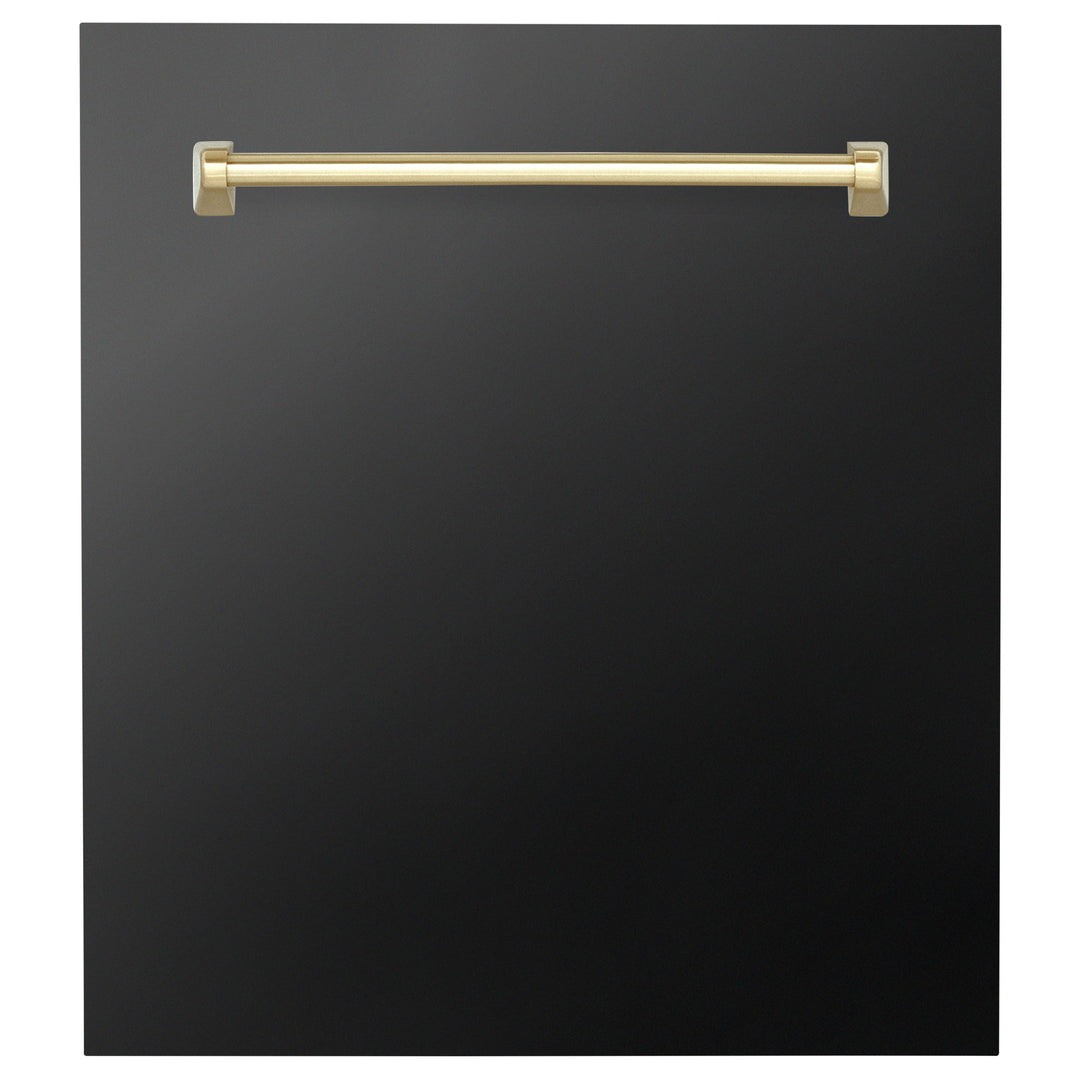 ZLINE Autograph Edition 24 in. Tallac Dishwasher Panel in Black Stainless Steel with Polished Gold Handle (DPVZ-BS-24-G)