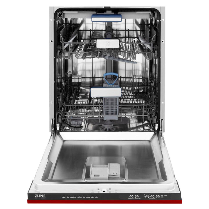 ZLINE 24 in. Tallac Series 3rd Rack Dishwasher with Red Gloss Panel and Traditional Handle, 51dBa (DWV-RG-24)