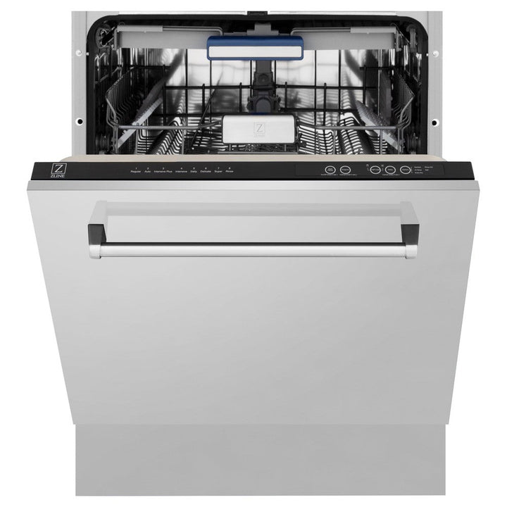 ZLINE Kitchen Package with Refrigerator, 36 in. Stainless Steel Dual Fuel Range, 36 in. Convertible Vent Range Hood, 24 in. Microwave Drawer, and 24 in. Tall Tub Dishwasher (5KPR-RARH36-MWDWV)