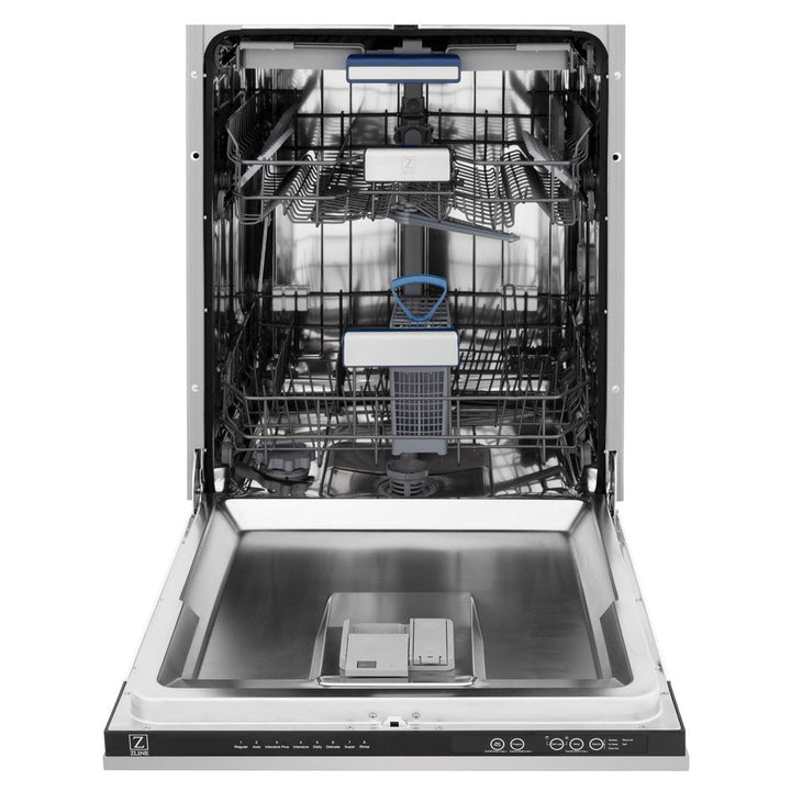 ZLINE Kitchen Package with Refrigerator, 48 in. Stainless Steel Dual Fuel Range, 48 in. Convertible Vent Range Hood, 24 in. Microwave Drawer, and 24 in. Tall Tub Dishwasher (5KPR-RARH48-MWDWV)