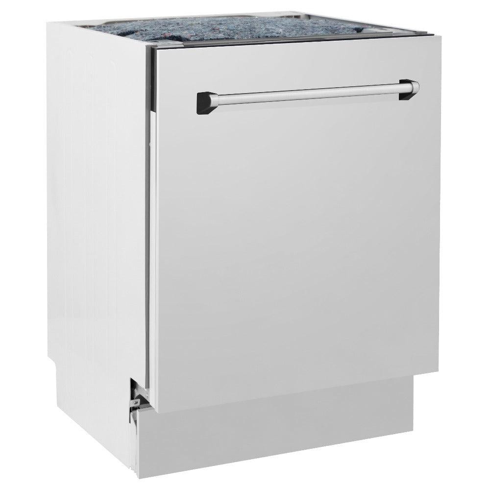 ZLINE Kitchen Package with Refrigerator, 48 in. Stainless Steel Dual Fuel Range, 48 in. Convertible Vent Range Hood, 24 in. Microwave Drawer, and 24 in. Tall Tub Dishwasher (5KPR-RARH48-MWDWV)
