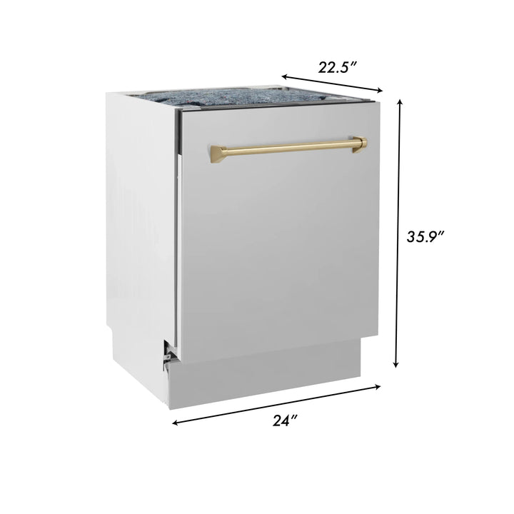 ZLINE Autograph Series 24 inch Tall Dishwasher in Stainless Steel with Champagne Bronze Handle, DWVZ-304-24-CB