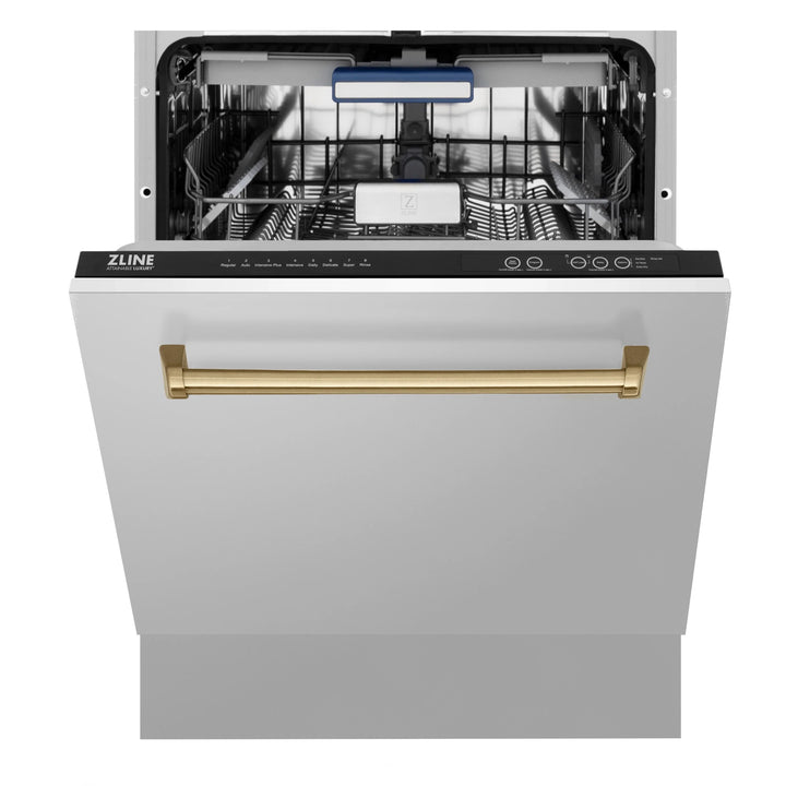 ZLINE Autograph Bronze Package - 36" Rangetop, 36" Range Hood, Dishwasher, Built-In Refrigerator