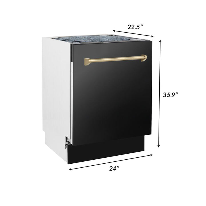 ZLINE Autograph Edition 48 in. Kitchen Package with Black Stainless Steel Dual Fuel Range, Range Hood and Dishwasher with Champagne Bronze Accents (3AKP-RABRHDWV48-CB)