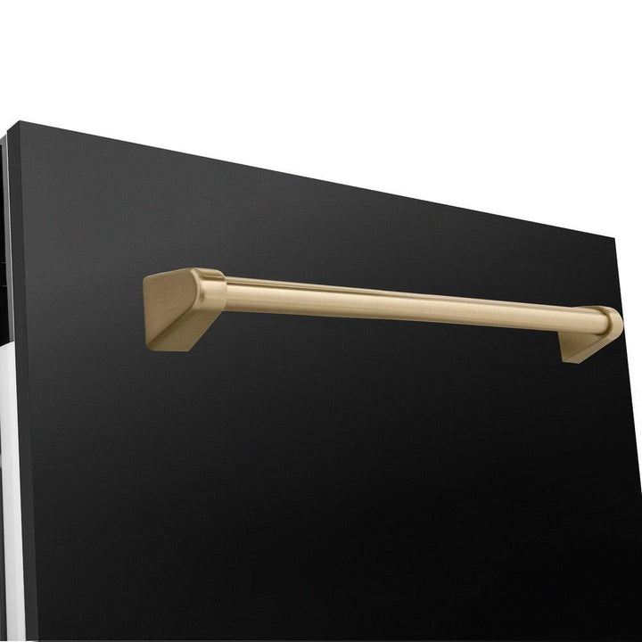 ZLINE Autograph Edition 48 in. Kitchen Package with Black Stainless Steel Dual Fuel Range, Range Hood and Dishwasher with Champagne Bronze Accents (3AKP-RABRHDWV48-CB)