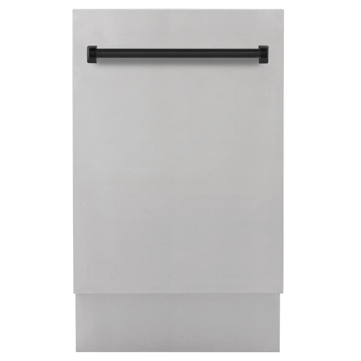 ZLINE Autograph Edition 18 in. Compact 3rd Rack Top Control Dishwasher in Stainless Steel with Matte Black Handle, 51dBa (DWVZ-304-18-MB)