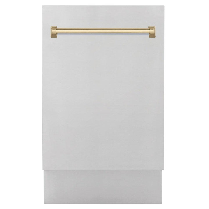 ZLINE Autograph Edition 18 in. Compact 3rd Rack Top Control Dishwasher in Stainless Steel with Champagne Bronze Handle, 51dBa (DWVZ-304-18-CB)