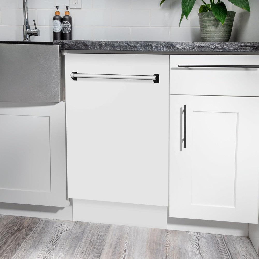 ZLINE 18 in. Tallac Series 3rd Rack Top Control Dishwasher with White Matte Panel, 51dBa (DWV-WM-18)