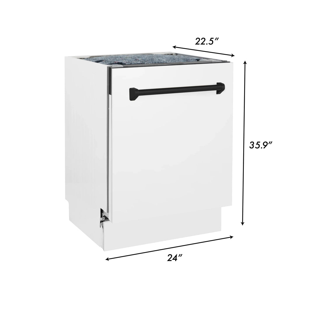 ZLINE Autograph Series 24 inch Tall Dishwasher in White Matte with Matte Black Handle, DWVZ-WM-24-MB