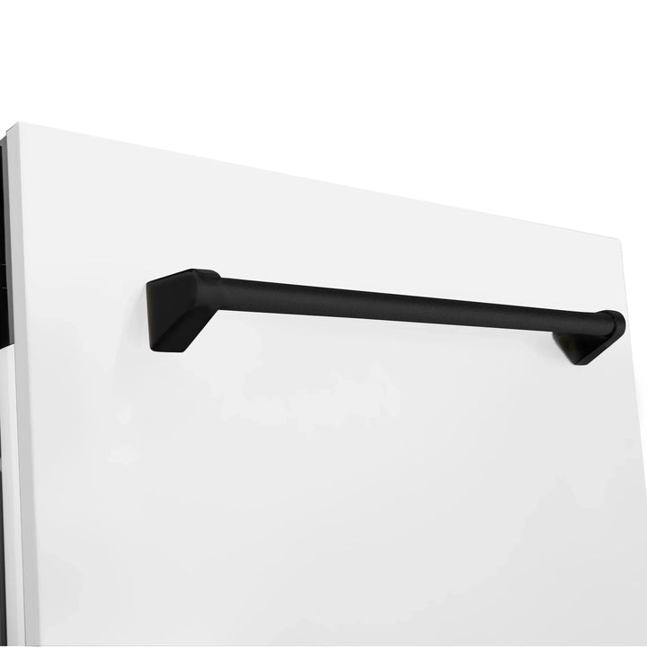 ZLINE Autograph Series 24 inch Tall Dishwasher in White Matte with Matte Black Handle, DWVZ-WM-24-MB