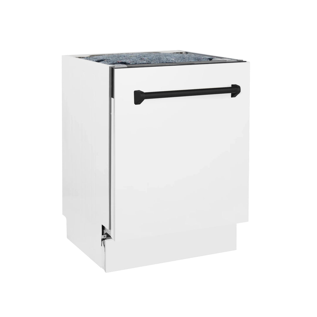 ZLINE Autograph Series 24 inch Tall Dishwasher in White Matte with Matte Black Handle, DWVZ-WM-24-MB