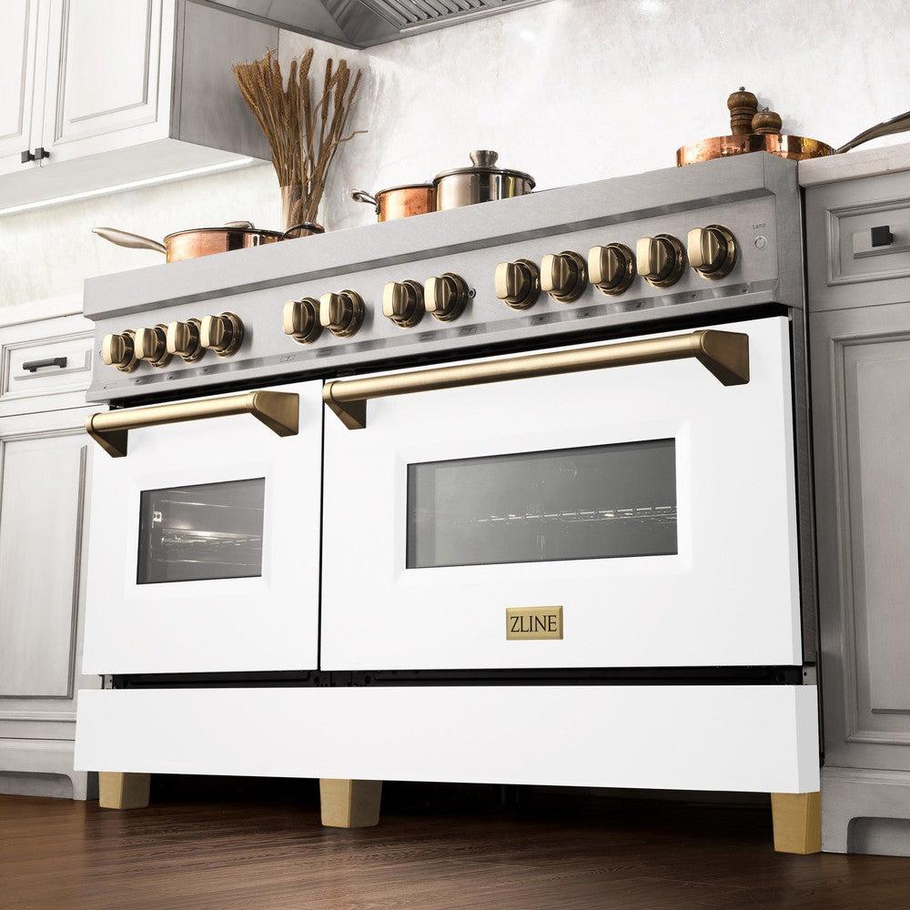 ZLINE Autograph 60" 7.4 cu. ft. Dual Fuel Range with White Matte Door and Gold Accents, RAZ-WM-60-G