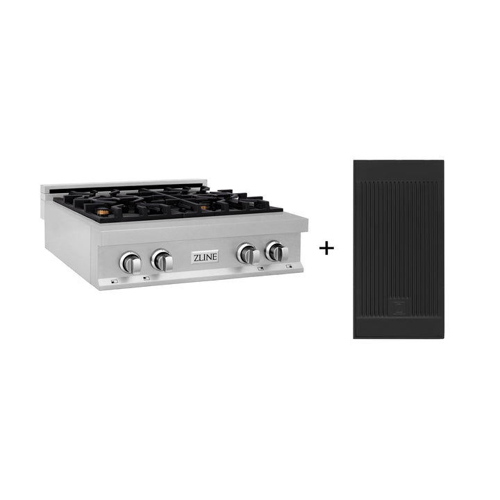 ZLINE 30" Rangetop in DuraSnow® Stainless Steel with 4 Gas Burners and Griddle, RTS-BR-GR-30