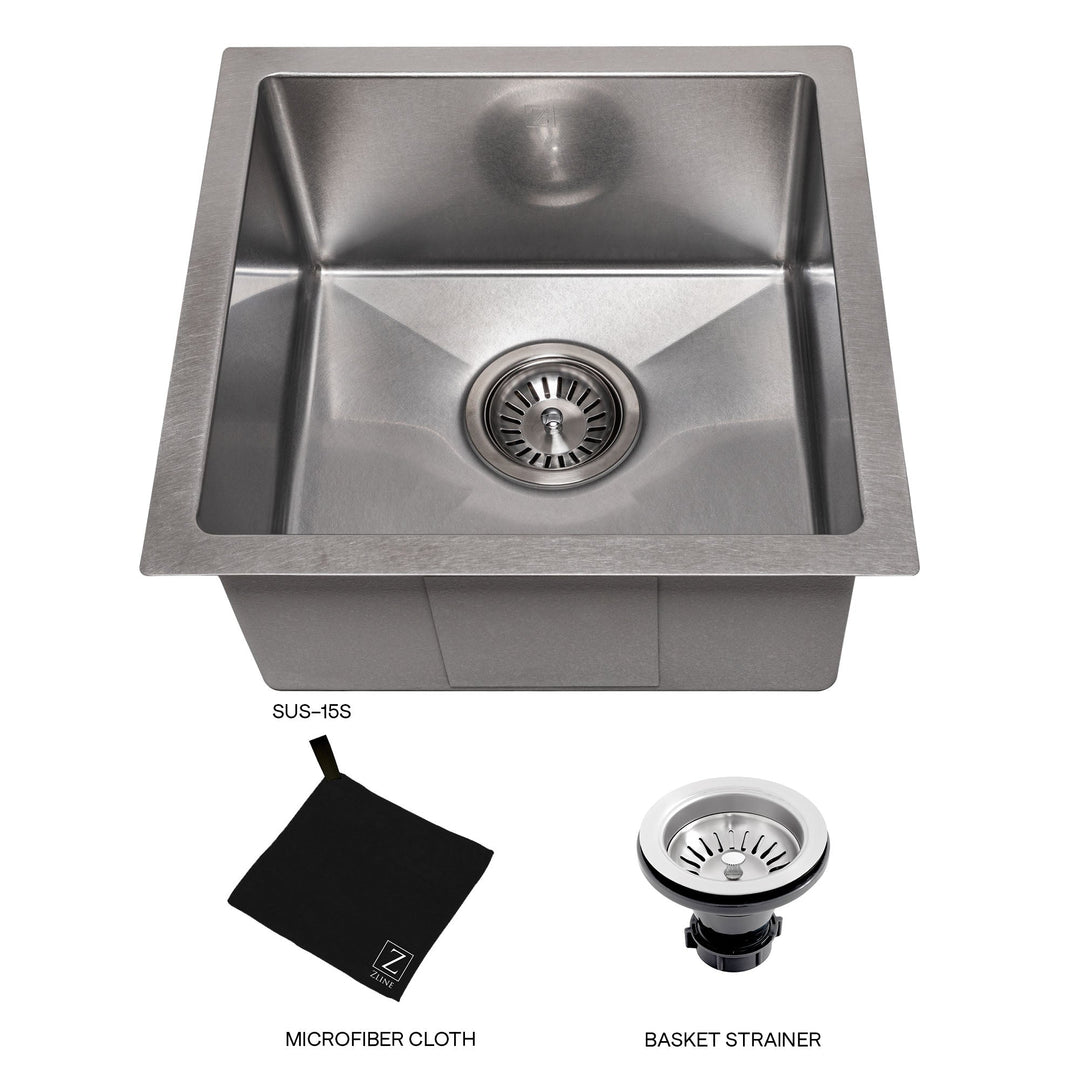 ZLINE 15 in. Boreal Undermount Single Bowl DuraSnow® Stainless Steel Bar Kitchen Sink, SUS-15S