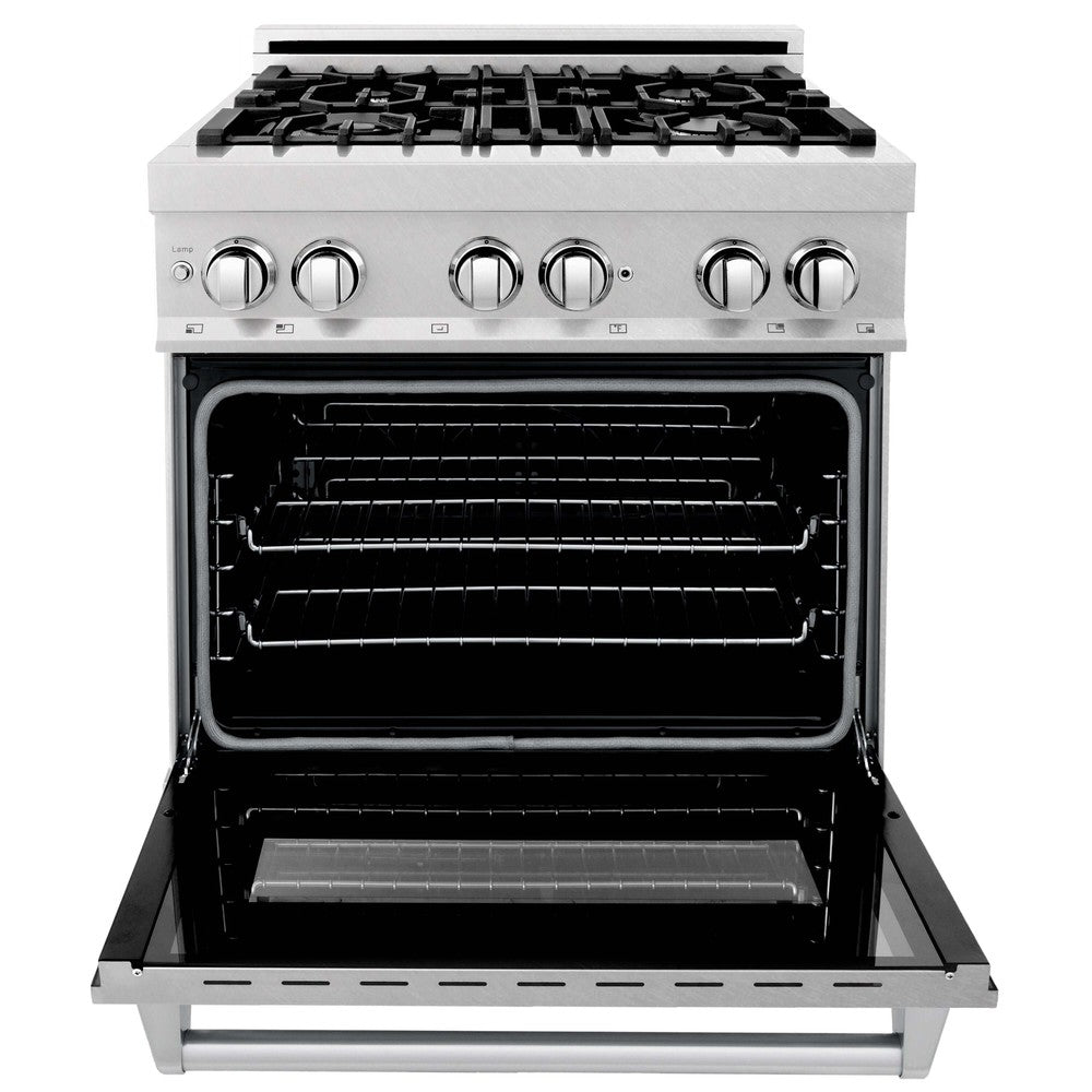 ZLINE 30 in. Kitchen Package with Satin Stainless Steel Dual Fuel Range and Convertible Vent Range Hood (2KP-RASSNRH30)