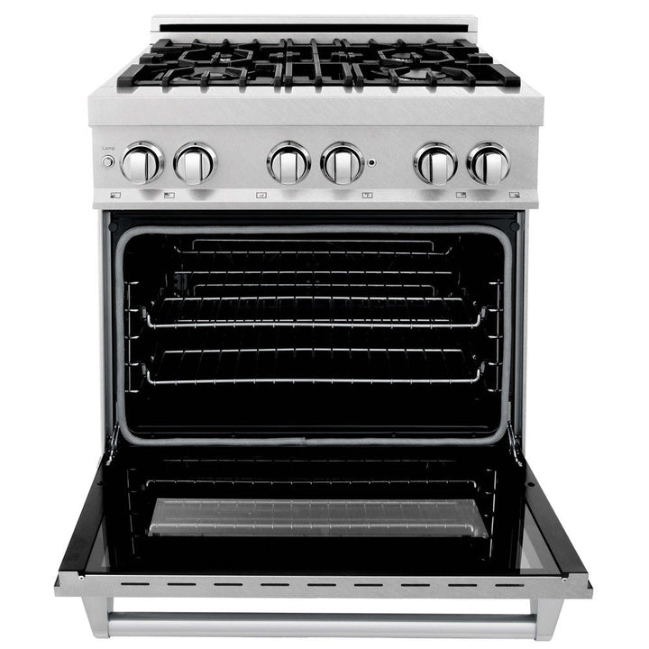 ZLINE 30 in. Kitchen Package with Satin Stainless Steel Dual Fuel Range and Convertible Vent Range Hood (2KP-RASSNRH30)