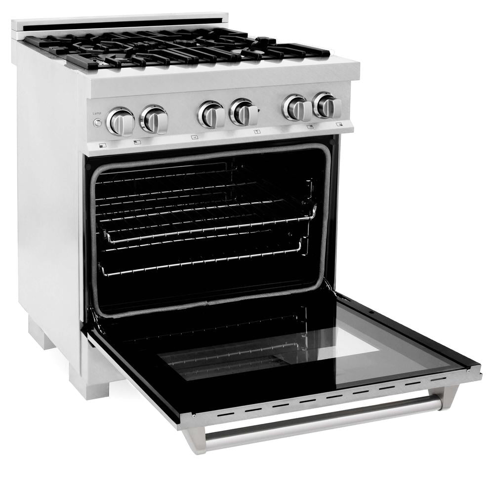 ZLINE 30 in. Kitchen Package with Satin Stainless Steel Dual Fuel Range and Convertible Vent Range Hood (2KP-RASSNRH30)