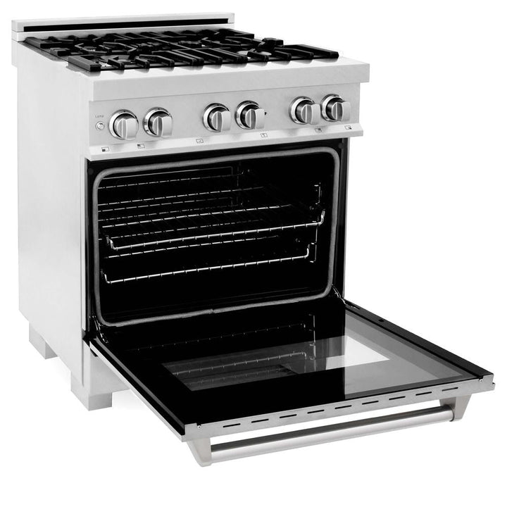 ZLINE 30 in. Kitchen Package with Satin Stainless Steel Dual Fuel Range and Convertible Vent Range Hood (2KP-RASSNRH30)