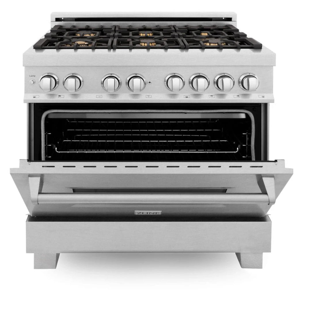 ZLINE Legacy Dual Fuel Range Satin Stainless with Brass Burners – 30", 36", &amp; 48"