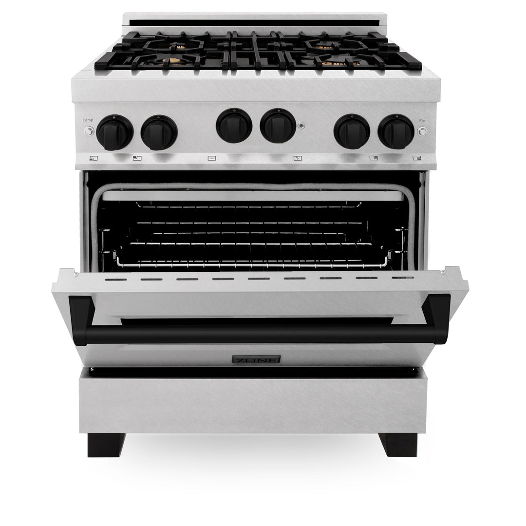 ZLINE 30" Range Gas Stove Oven DuraSnow® Stainless Steel Matte Black