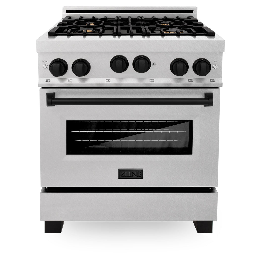 ZLINE 30" Range Gas Stove Oven DuraSnow® Stainless Steel Matte Black