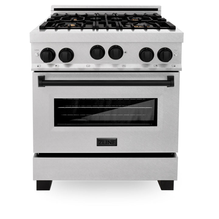 ZLINE 30" Range Gas Stove Oven DuraSnow® Stainless Steel Matte Black
