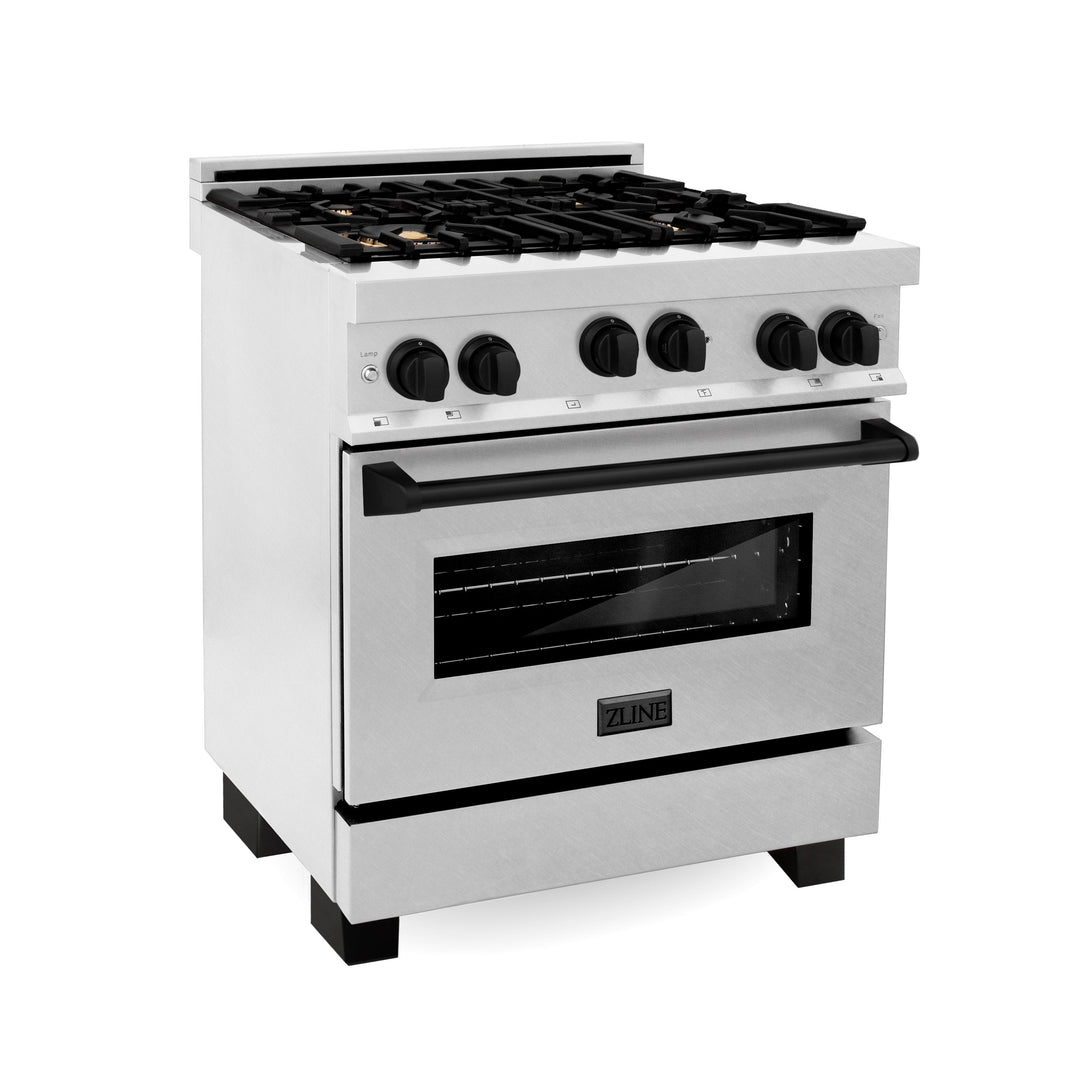 ZLINE 30" Range Gas Stove Oven DuraSnow® Stainless Steel Matte Black