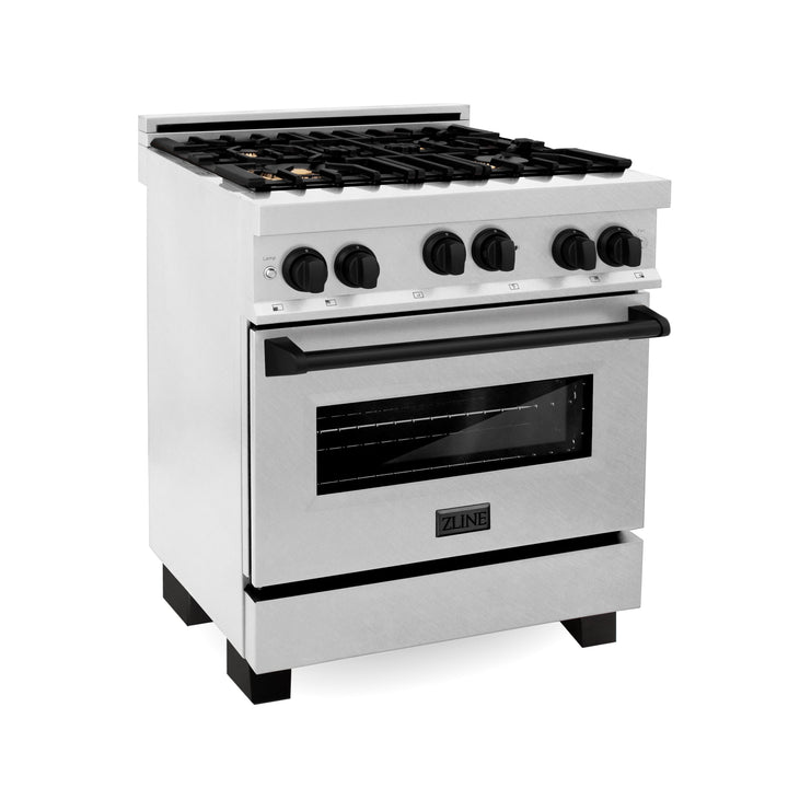 ZLINE 30" Range Gas Stove Oven DuraSnow® Stainless Steel Matte Black