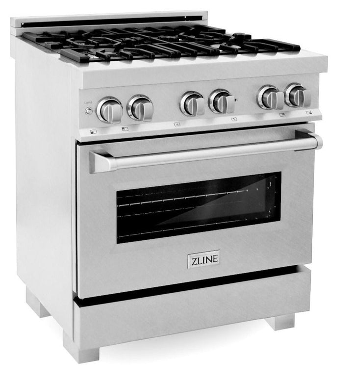 ZLINE Kitchen and Bath 30 in. Professional Gas Burner/Electric Oven in DuraSnow® Stainless, RAS-SN-30