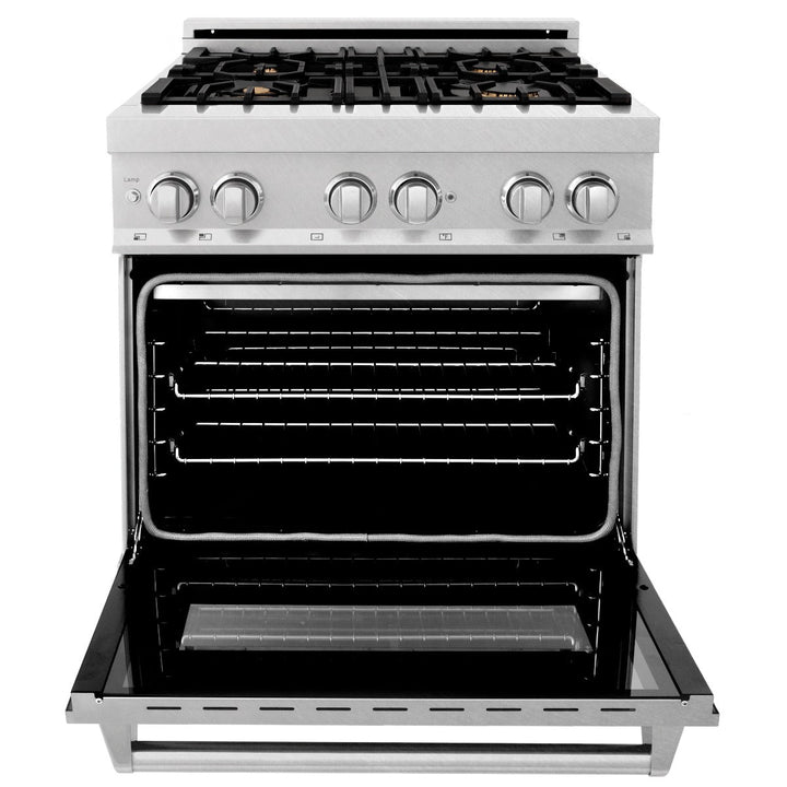 ZLINE 30 in. Professional Gas Burner/Electric Oven in DuraSnow® Stainless with Brass Burners, RAS-SN-BR-30