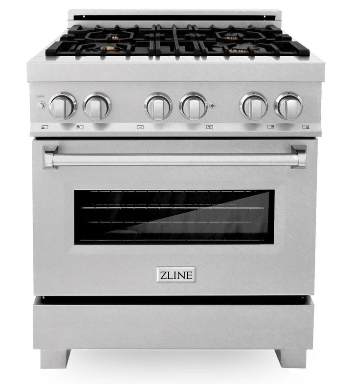 ZLINE 30 in. Professional Gas Burner/Electric Oven in DuraSnow® Stainless with Brass Burners, RAS-SN-BR-30