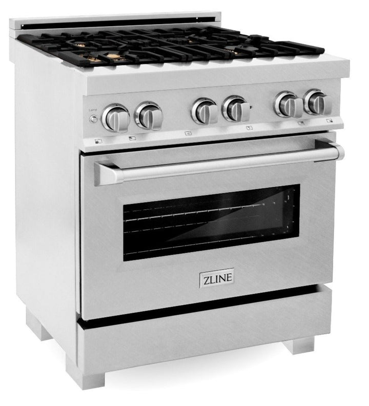 ZLINE 30 in. Professional Gas Burner/Electric Oven in DuraSnow® Stainless with Brass Burners, RAS-SN-BR-30