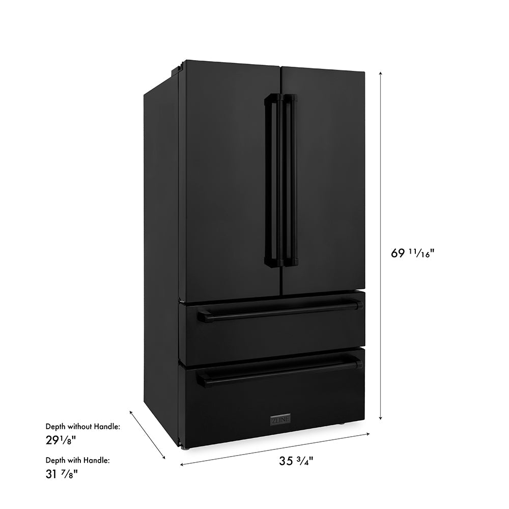 ZLINE 36 in. 22.5 cu. ft. Counter-Depth French Door Refrigerator with Ice Maker in Fingerprint-Resistant Black Stainless Steel, Open Box-Excellent Condition