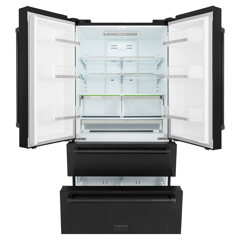 ZLINE 36 in. 22.5 cu. ft. Counter-Depth French Door Refrigerator with Ice Maker in Fingerprint-Resistant Black Stainless Steel, Open Box-Excellent Condition