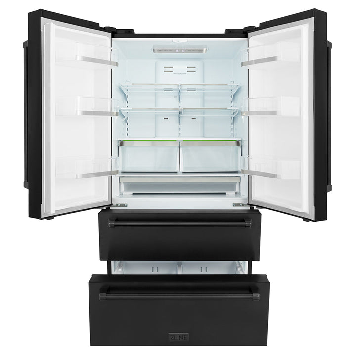 ZLINE 36 in. 22.5 cu. ft. Counter-Depth French Door Refrigerator with Ice Maker in Fingerprint-Resistant Black Stainless Steel, Open Box-Excellent Condition