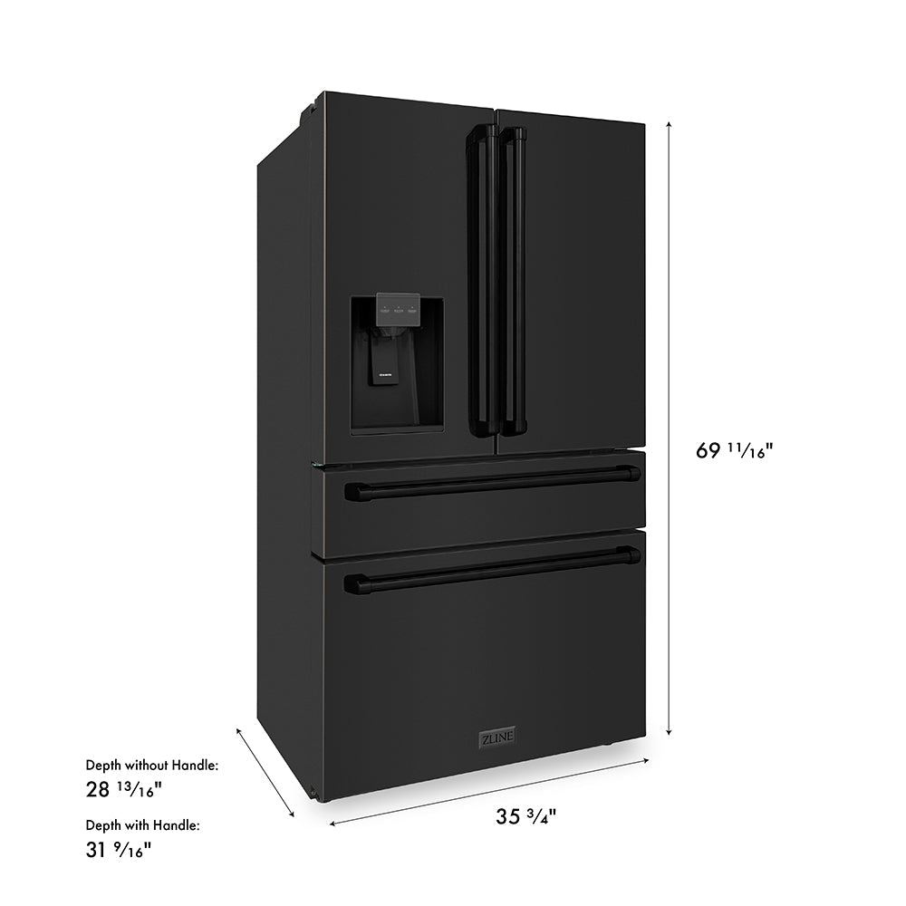 ZLINE 36 in. 21.6 cu. ft. Counter-Depth French Door Refrigerator with Water and Ice Dispenser in Fingerprint-Resistant Black Stainless Steel, Open Box-Excellent Condition