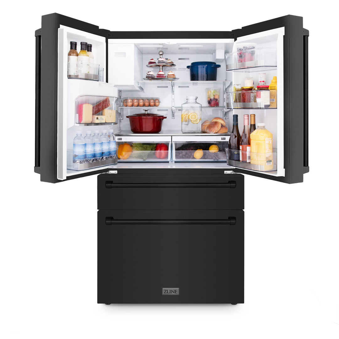 ZLINE  21.6 cu.ft.  Counter-Depth French Door Refrigerator with Water and Ice Dispenser in Fingerprint-Resistant Black Stainless Steel