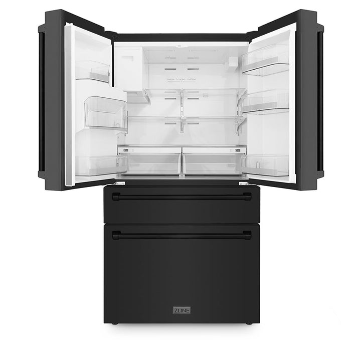 ZLINE 36 in. 21.6 cu. ft. Counter-Depth French Door Refrigerator with Water and Ice Dispenser in Fingerprint-Resistant Black Stainless Steel, Open Box-Excellent Condition