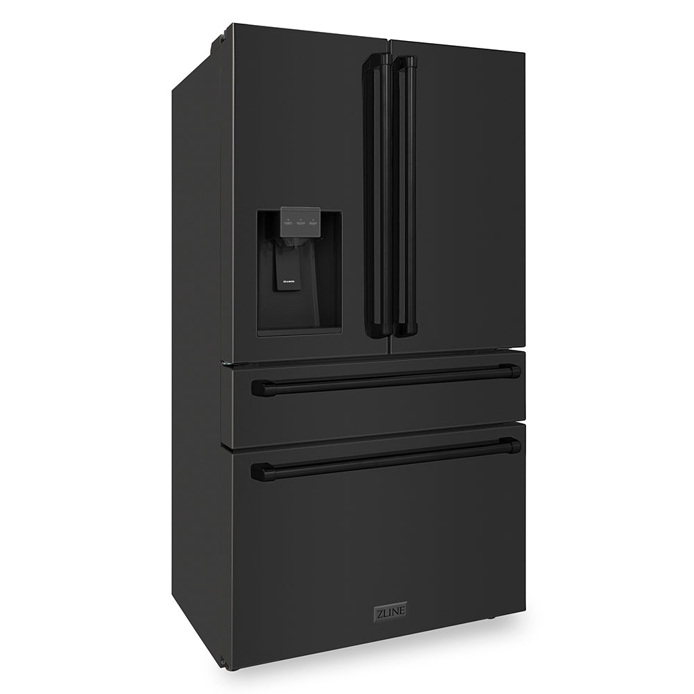 ZLINE 36 in. 21.6 cu. ft. Counter-Depth French Door Refrigerator with Water and Ice Dispenser in Fingerprint-Resistant Black Stainless Steel, Open Box-Excellent Condition