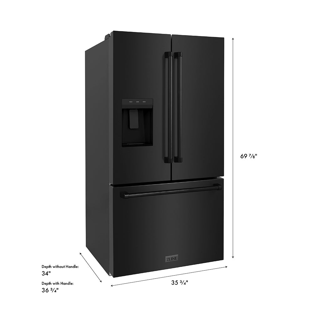 ZLINE 36 in. 28.9 cu. ft. Standard-Depth French Door External Water Dispenser Refrigerator with Dual Ice Maker in Fingerprint-Resistant Black Stainless Steel, Open Box-Excellent Condition