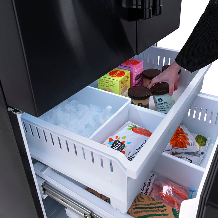 ZLINE 36 in. 28.9 cu. ft. Standard-Depth French Door External Water Dispenser Refrigerator with Dual Ice Maker in Fingerprint-Resistant Black Stainless Steel, Open Box-Excellent Condition