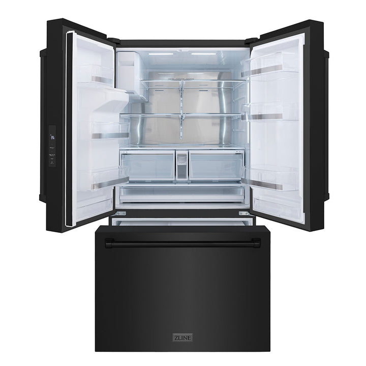 ZLINE 36 in. 28.9 cu. ft. Standard-Depth French Door External Water Dispenser Refrigerator with Dual Ice Maker in Fingerprint-Resistant Black Stainless Steel, Open Box-Excellent Condition
