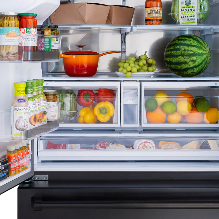 ZLINE 36 in. 28.9 cu. ft. Standard-Depth French Door External Water Dispenser Refrigerator with Dual Ice Maker in Fingerprint-Resistant Black Stainless Steel, Open Box-Excellent Condition