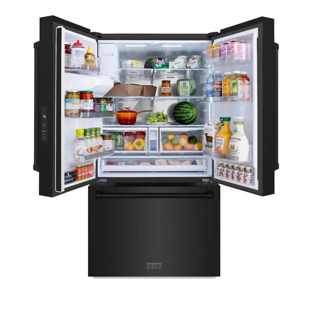 ZLINE 28.9 cu.ft. Standard-Depth French Door External Water Dispenser Refrigerator with Dual Ice Maker in Fingerprint-Resistant Black Stainless Steel